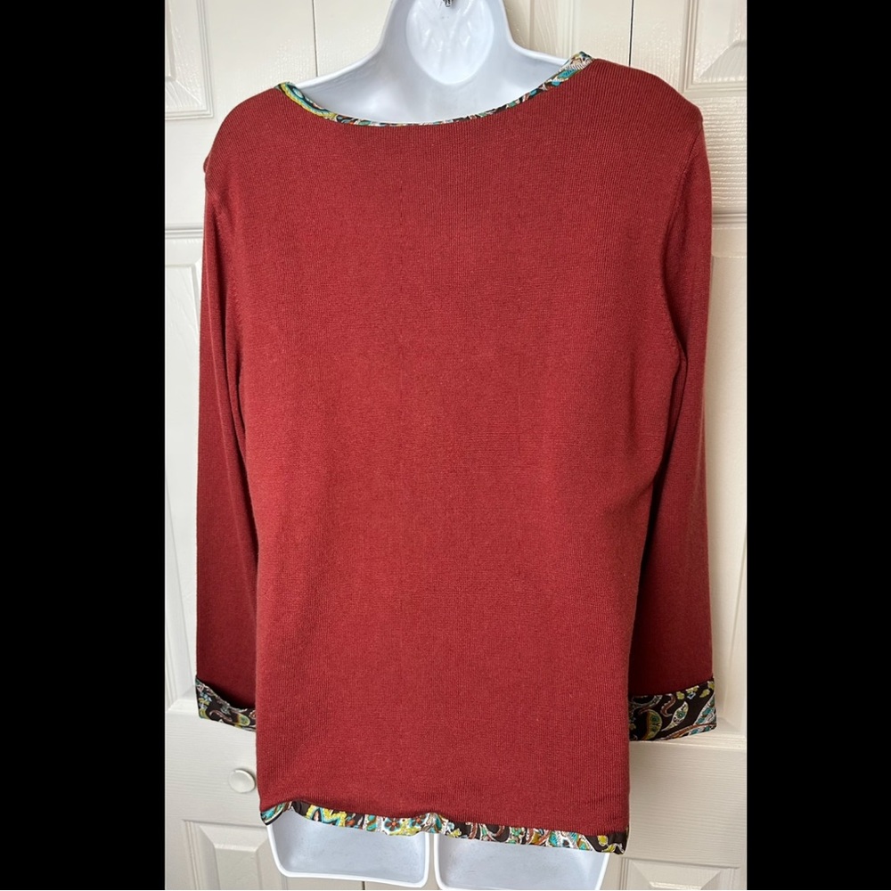 SOFT SURROUNDINGS Cashmere Silk Cardigan Sweater Burnt Orange Paisley Lined Trim - Picture 5 of 8
